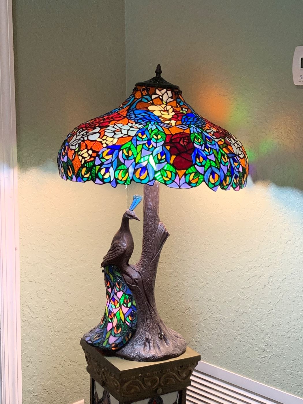 Absolutely stunning Peacock stained glass lamp