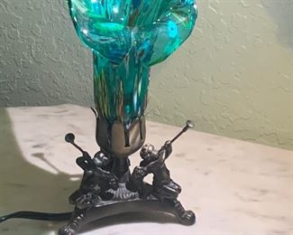 Art glass lamp with Cherubs on base
