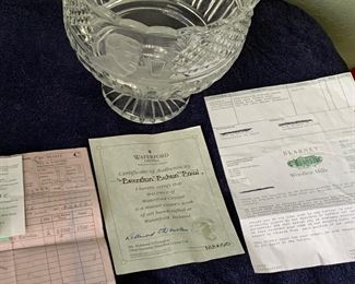 Very Rare and 1 of a kind Waterford Crystal Bowl with Brandon Behan Etched on it. COA & Sales slip included. Must See