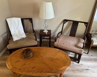 Coffee Table, Asian Style Lounge Chairs