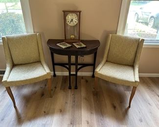 Accent Chairs, Antique Half Moon Table,