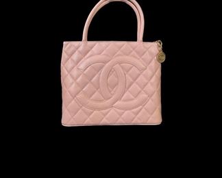 Chanel pink caviar leather medallion tote bag with gold hardware in excellent condition