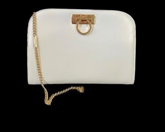 Ferragamo white leather with chain shoulder bag