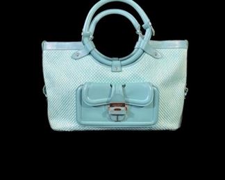 Monumental Jimmy Choo turquoise straw and leather tote bag in excellent condition