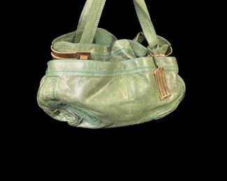 Jimmy Choo dark green leather hobo with gold "watchband" accents