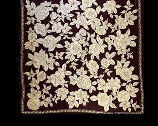 CHANEL Cream Camellia on Brown Background Silk Scarf appx 38x38