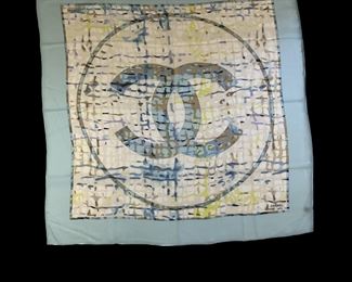 CHANEL Interlocking CC Logo Silk Scarf appx 38x38