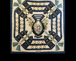 HERMES Rare Vintage “Aux Champs”  Silk Scarf appx 35x35