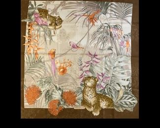 SALVATORE FERRAGAMO (read more) Exotic Animal Print Silk Scarf  appx 35x35