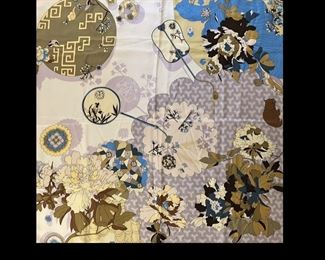 YING LI Oriental Classical  Moon and Flower Silk Scarf appx 35x35