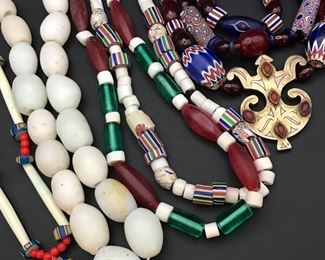African and inspired necklaces from old trade beads, European glass beads, and newer beads