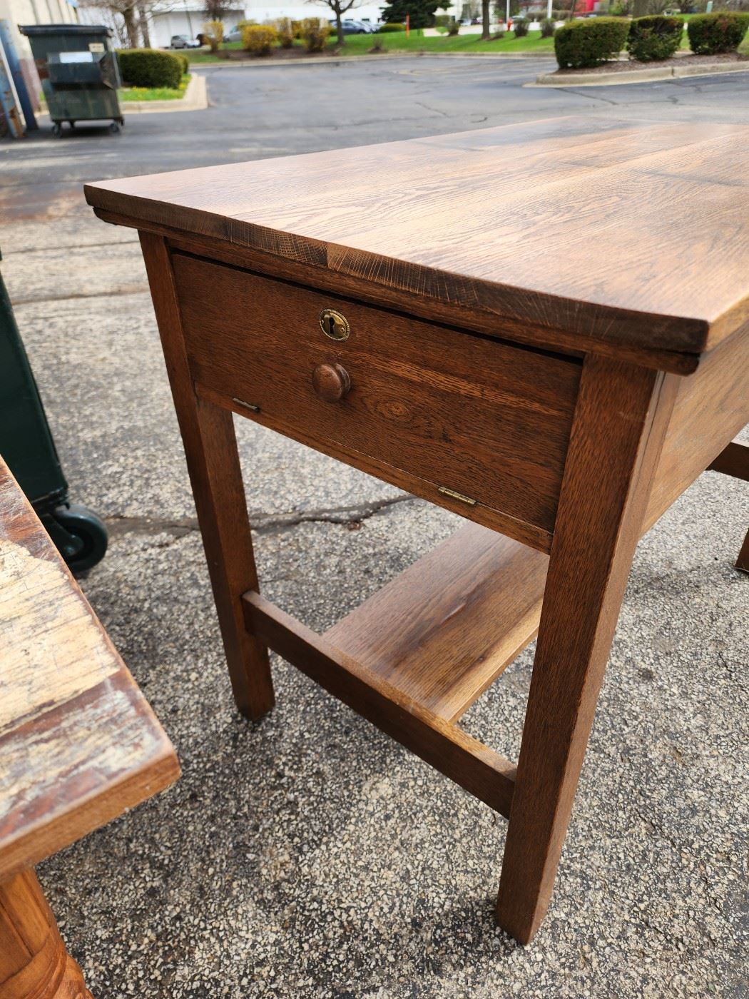  Unique Vintage dual desk, drawer access on each end Solid Oak with key.