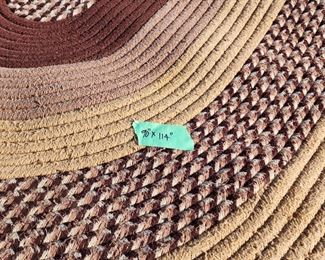 Large Oval Braided Jute Rug, shades of brown & tan.   90" x 114"