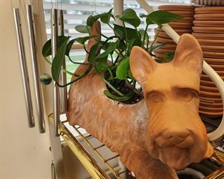 Terra Cotta Scottie Dog Planter with Philodendron 