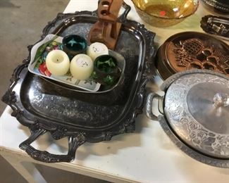 Silverplate tray and decor
