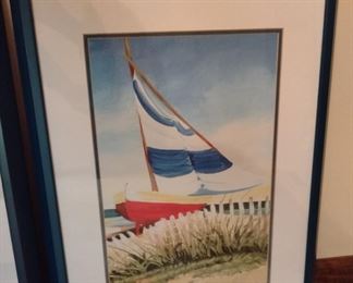1 of 2 matted and framed sailboat art