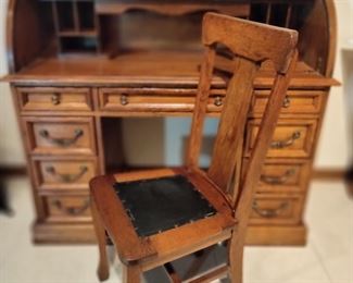 Roll Top Desk and Chair 