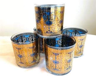 Mid-century modern cobalt and gold glasses