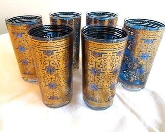 Mid-century blue and gold tumblers