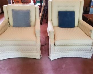 2 Ivory Cloth Chairs. Small stain has been removed. 