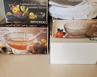 Arcoroc Fleur Punch Bowl, Cups, Saucers and Plates