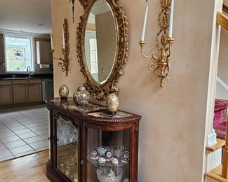 Gilded Mirror and 2 sconces 