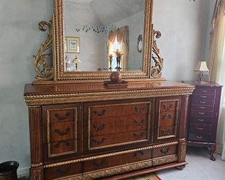 Ornate Pulaski dresser with mirror 