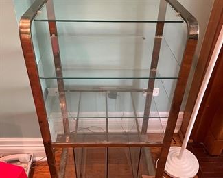 Vintage, brass and glass stereo case and record holder