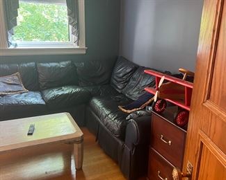 Dark blue, leather sectional sofa