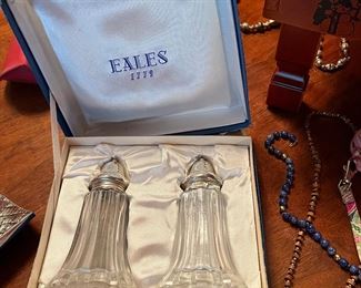 Rakes 1779 crystal salt, and pepper shakers