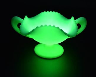 Custard Glass Fenton Two Handle Bowl Basket Weave