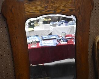 Tiger Oak Carved Beveled Mirror