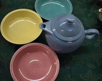 Fiestaware pitcher and bowls