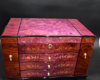 African Bubinga Wood Jewelry Chest Burl Inlay