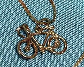 14k Gold Bicycle Pendant Necklace