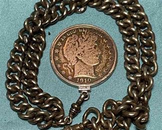 1910s Barber Half Dollar On George Edward Gee Sterling Watch Fob