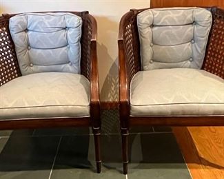 Pair of Upholstered Ratan Accent Chairs-Mercer Island Furniture With Burien Pick-up Auction