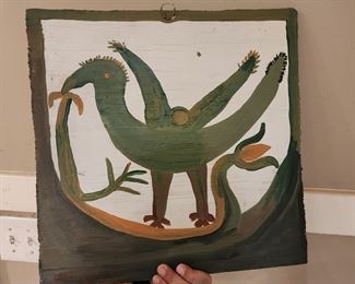 Painted Front and Back this is the back Mose T 16x17 Dinosaur Birds