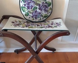 Needlepoint tray stand and accent pillow