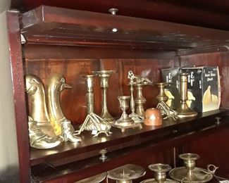 Brass candlesticks shown in the barrister bookcase