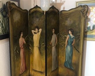 Unique  Painted screen.  Opalescent, swirl hanging lamp