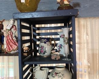 Amber glass lamp shade and hand painted china