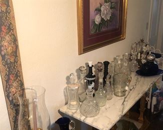 More decanters, marble top table