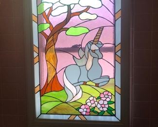 Framed Stained glass Unicorn panel