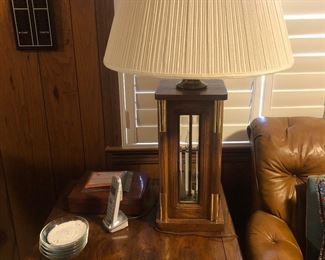 Wooden lantern style lamp and end table