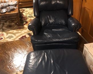 Blue recliner with matching ottoman