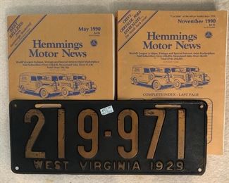1929 West Virginia license plate and old Hemmings motor news.