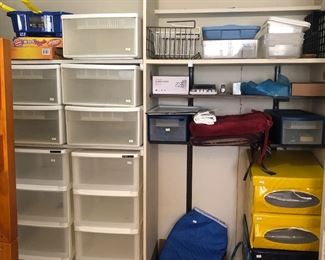 Lots of storage drawer units and storage containers