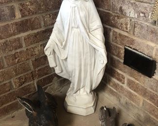 Virgin Mary and rabbits for the garden or pool area