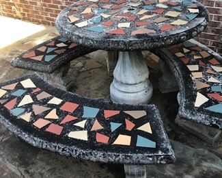 Vingage 60's Cement & tile outdoor dining set.  Bring lots of strong help if you plan on buying this one.